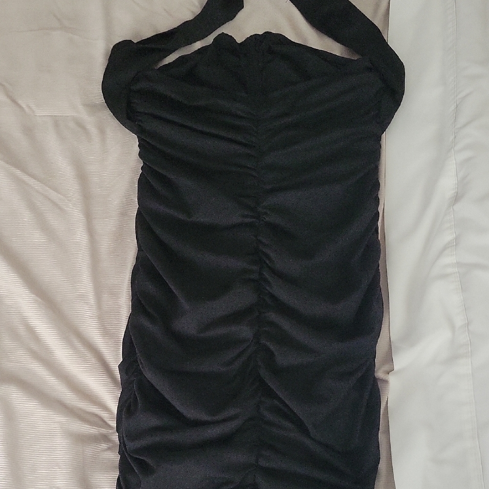 SHEIN Black Ruched Halter Bodycon Dress